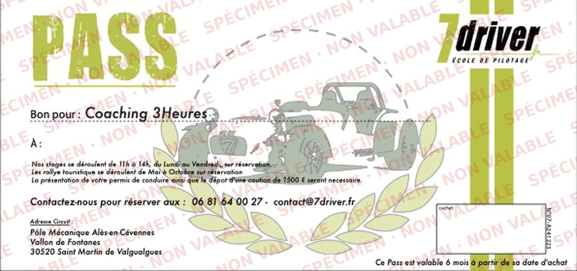 Spécimen de Pass 7'Driver nominatif : Coaching 3 heures
